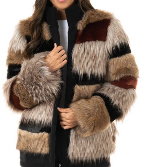 MULTI FOX FAUX FUR CHELSEA COAT DONNA SALYERS' - Picture 1 of 8